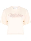 Off-white Logo-embroidered Cropped T-shirt In Powder