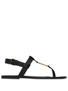 Saint Laurent Cassandra Logo Leather Sandals In Black