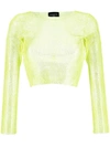 Santa Sparkling Mesh Cropped Top With Rhinestone Embellishment In Green
