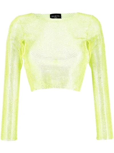 Santa Brands Rhinestone-embellished Mesh Cropped Top In Pastel