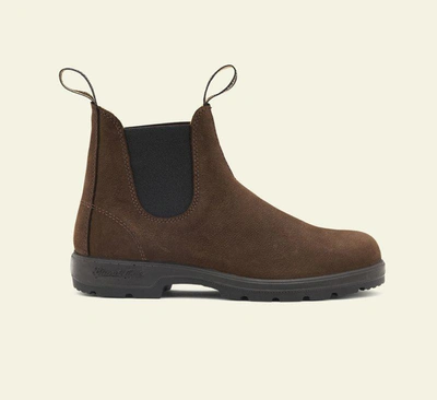 Blundstone Elastic Side Boots Shoes In Brown Nubuck / Brown