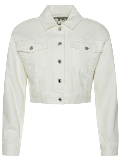 Michael Michael Kors Long-sleeve Cropped Denim Jacket In White