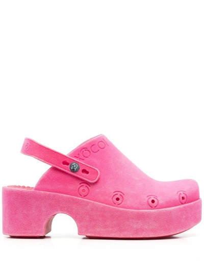 Xocoi Slingback Platform Mules In Fuchsia