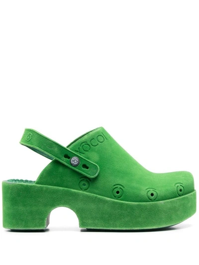 Xocoi Slingback Platform Mules In Green