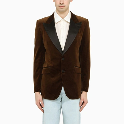 Gucci Velvet Jacket With Satin Trim In Brown