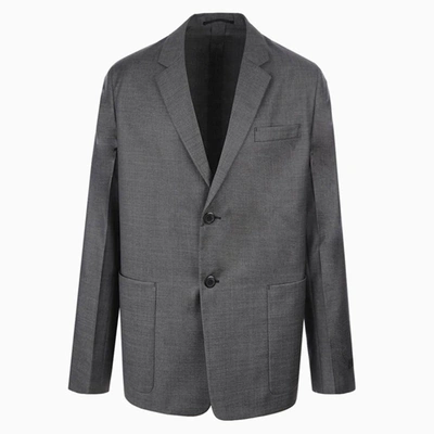 Prada Single-breasted Wool Jacket In Slate Gray