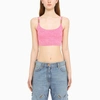 Versace La Greca Jacquard Knit Cropped Top In Pink