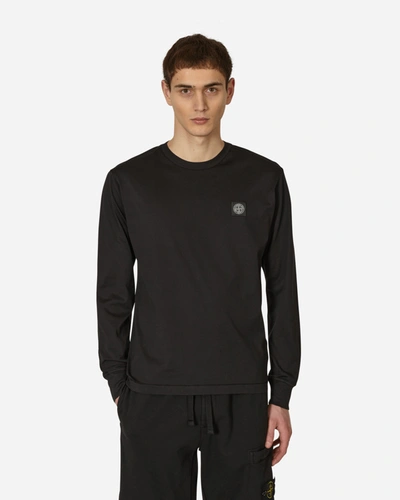 Stone Island Garment Dyed Logo Longsleeve T-shirt In Black