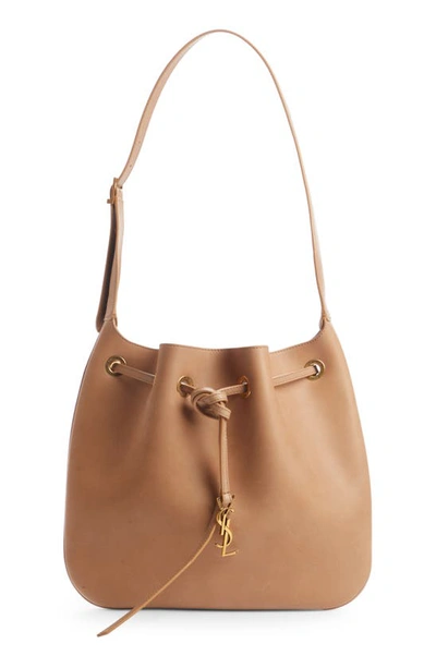 Saint Laurent Paris Vii Medium Ysl Drawstring Hobo Bag In Biscuit Beige