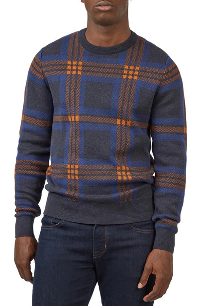 Ben Sherman Men's Jacquard Check Pullover Crewneck Embroidered Jumper In Dark Navy