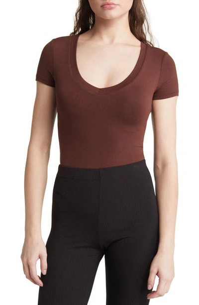 Naked Wardrobe The Nw V-neck Bodysuit In Chocolate