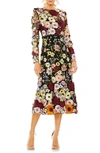 MAC DUGGAL FLORAL EMBROIDERED LONG SLEEVE COCKTAIL DRESS