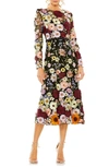 Mac Duggal Floral Embroidered Long Sleeve Cocktail Dress In Black Multi