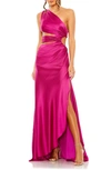 MAC DUGGAL CUTOUT ONE-SHOULDER SATIN GOWN