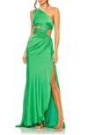 MAC DUGGAL CUTOUT ONE-SHOULDER SATIN GOWN