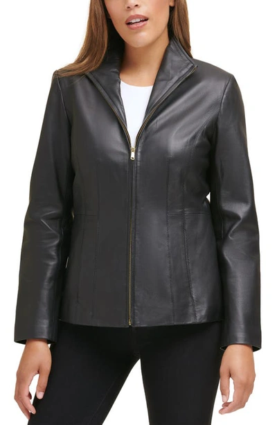 Cole Haan Signature Wing Collar Leather Jacket In Black