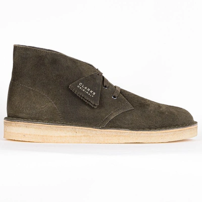 Clarks Desert Coal Shoes In Olive Suede