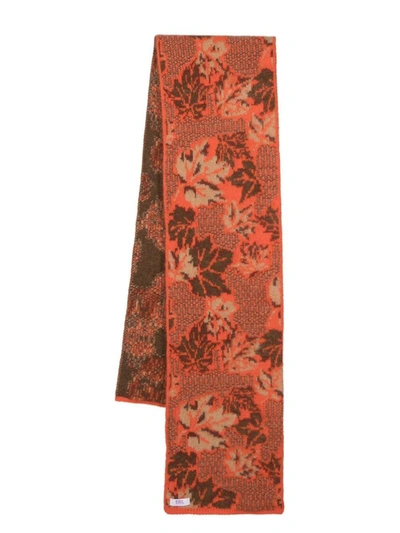 Erl Botanical-motif Intarsia-knit Scarf In Orange