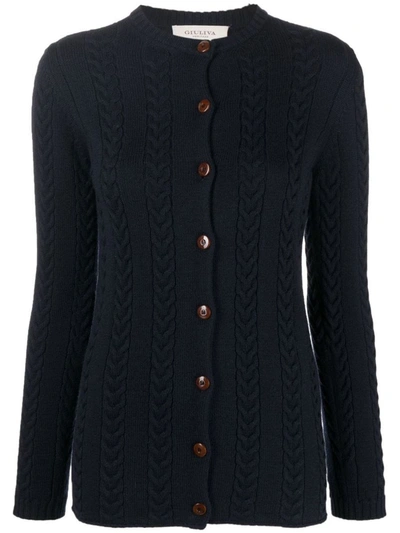 Giuliva Heritage Visina Cable-knit Wool Cardigan In Navy Blue