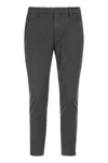 Dondup Cuffed Hem Stretch Cotton Trousers In Lead