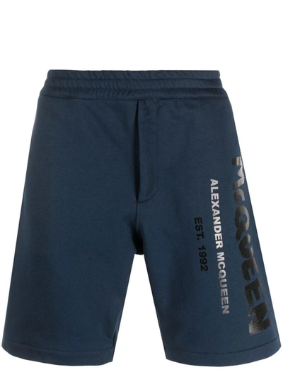 Alexander Mcqueen Logo Graffiti Bermuda Shorts In Blue