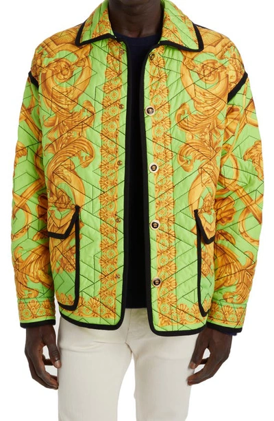 Versace Barocco Print Quilted Jacket In Limegold