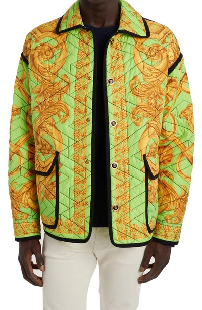 Versace Barocco Print Quilted Jacket In 5y250 Lime+gold