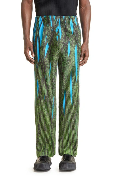 Issey Miyake Grass Field Pleated Straight Leg Pants In Green