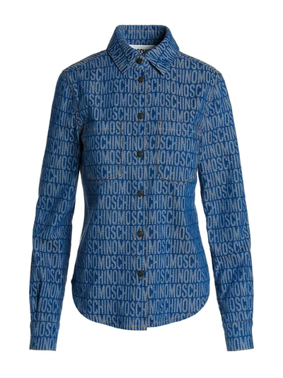 Moschino Monogram-print Denim Shirt In Blue