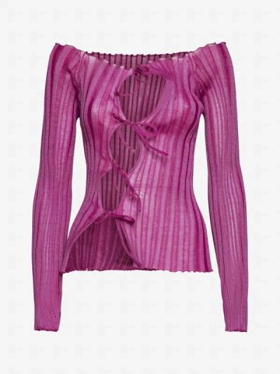 A. Roege Hove Off-shoulder Ribbed Knitted Top In Fuchsia