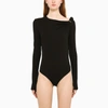 Versace Off-shoulder Long-sleeve Bodysuit In Black