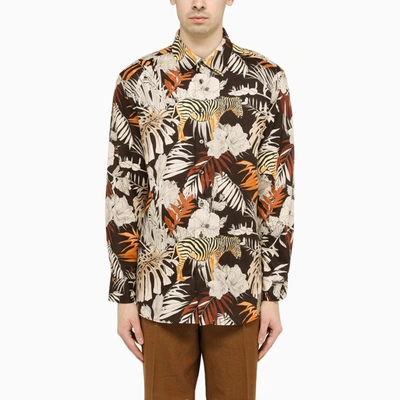Etro Graphic-print Long-sleeve Shirt In Brown