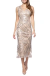 Marina Sequin Embellished Midi Cocktail Dress In Champ