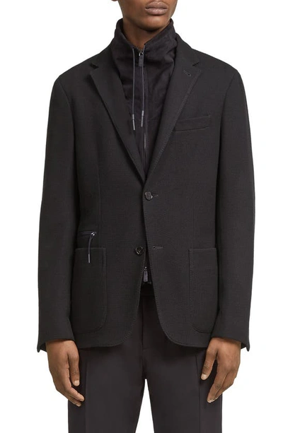 Zegna High Performance™ Jersey Jacket With Removable Technical Bib In Black