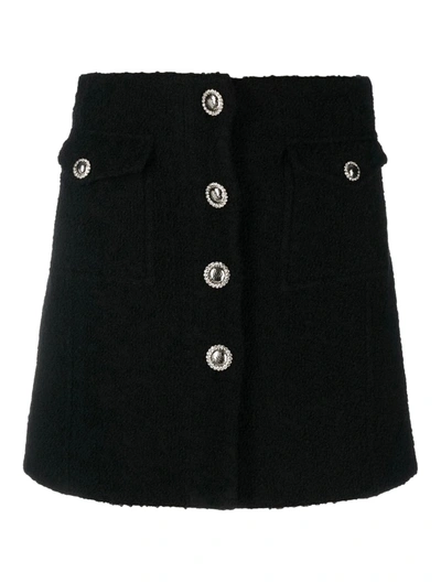 Alessandra Rich Tweed Boucle Mini Skirt With Buttons In Negro