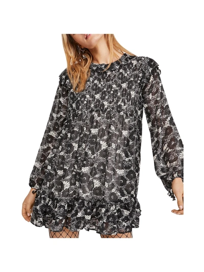 Free People These Dreams Womens Floral Ruffled Mini Dress In Black