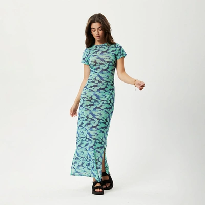 Afends Recycled Sheer Maxi Dress In Colour-blue