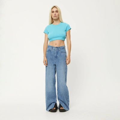 Afends Hemp Ribbed Cropped T-shirt In Colour-blue