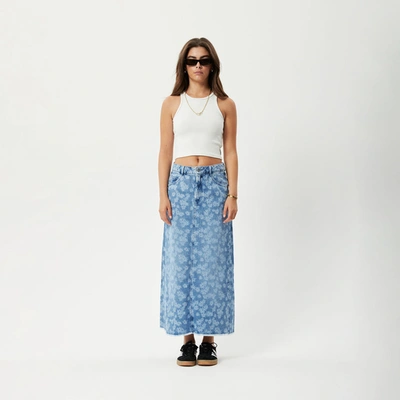 Afends Hemp Denim Midi Skirt In Colour-blue