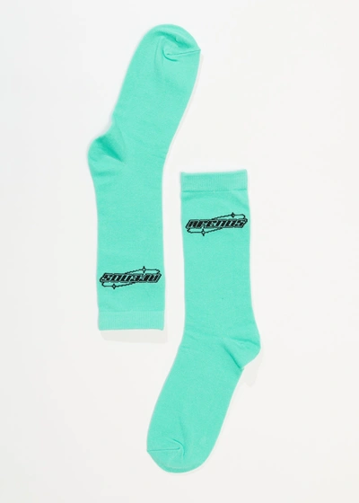 Afends Recycled Crew Socks In Colour-blue