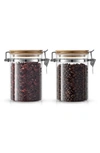 JOYJOLT SET OF 2 GLASS STORAGE JARS WITH AIRTIGHT BAMBOO CLAMP LIDS