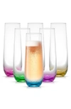 Joyjolt Hue Colored Stemless Champagne Glass In Multi