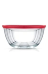 Joyjolt Set Of 4 Thick Glass Mixing Bowls With Airtight Lids In Red