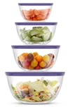 Joyjolt Set Of 4 Thick Glass Mixing Bowls With Airtight Lids In Purple