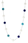 Effy Sterling Silver Turquoise, Lapis & Freshwater Pearl Station Necklace In Silver