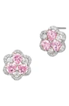 SAVVY CIE JEWELS RHODIUM PLATED CZ CLUSTER HEART STUD EARRINGS