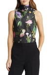 TED BAKER DEMITRI FLORAL SLEEVELESS COWL NECK MESH TOP