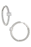 Nadri Shine On Inside Out Stone Hoop Earrings In Rhodium