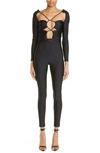 Dundas Holly Shiny Jersey Chain Jumpsuit In Black
