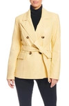 Sanctuary Belted Faux Leather Blazer In Pale Yellow